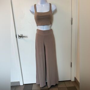 Chic Tan Wide Leg Pants and Crop Set